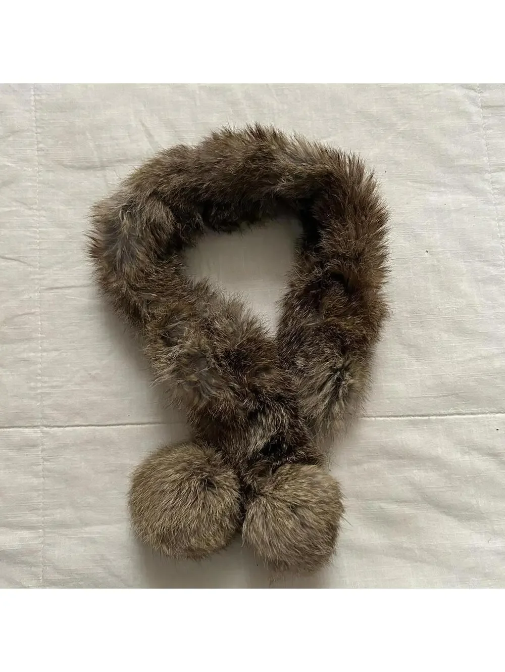 Brown Real Fur Pom Pom Scarf Apres Ski Old Money Luxury Japan